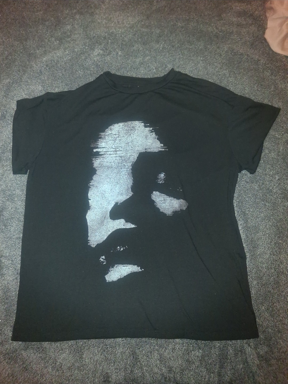 Men's Y2k Black Graphic Tee with Silver Face Print
